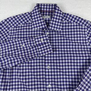 Eton Dress Shirt Mens Size 40 Purple Gingham Long Sleeve Cotton Spread Collar